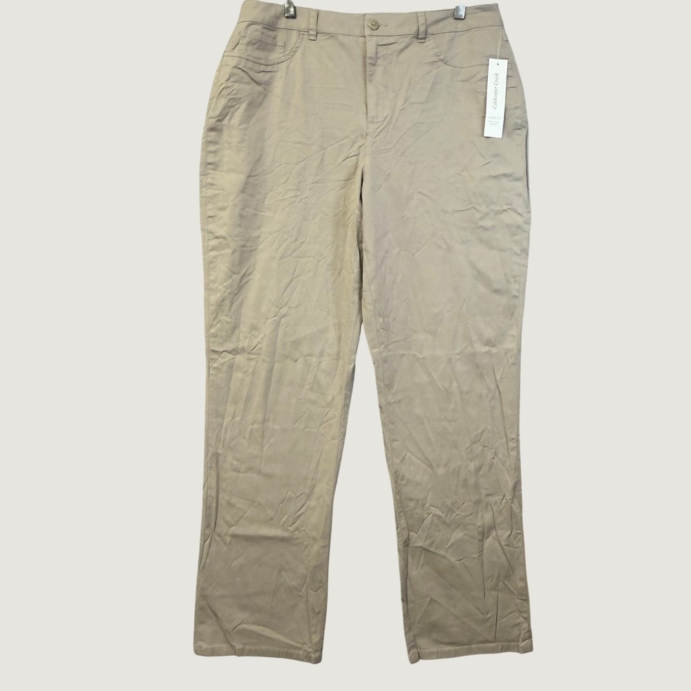 Coldwater Creek Classic Stretch Twill Jeans Khaki Tan Straight Leg Pants 16 NEW